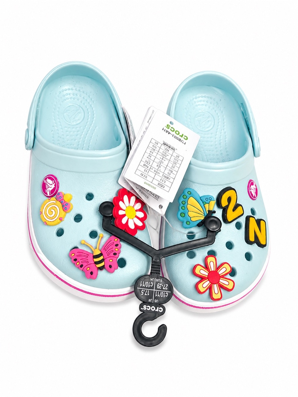 CROCS Kids Light Blue Clogs with Butterfly & Flower Jibbitz